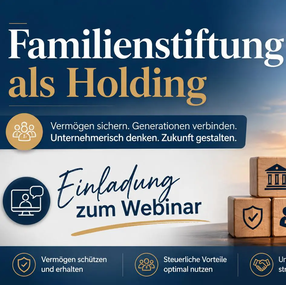 Webinar-Familienstiftung als Holding Einladung - Beitragsbild